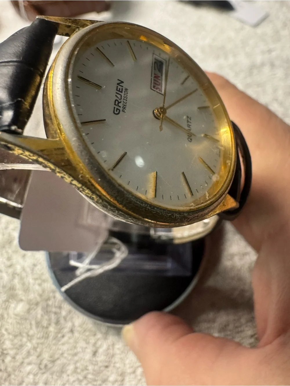 Gruen Precision Men's Quartz Watch - Black Strap, Gold Case